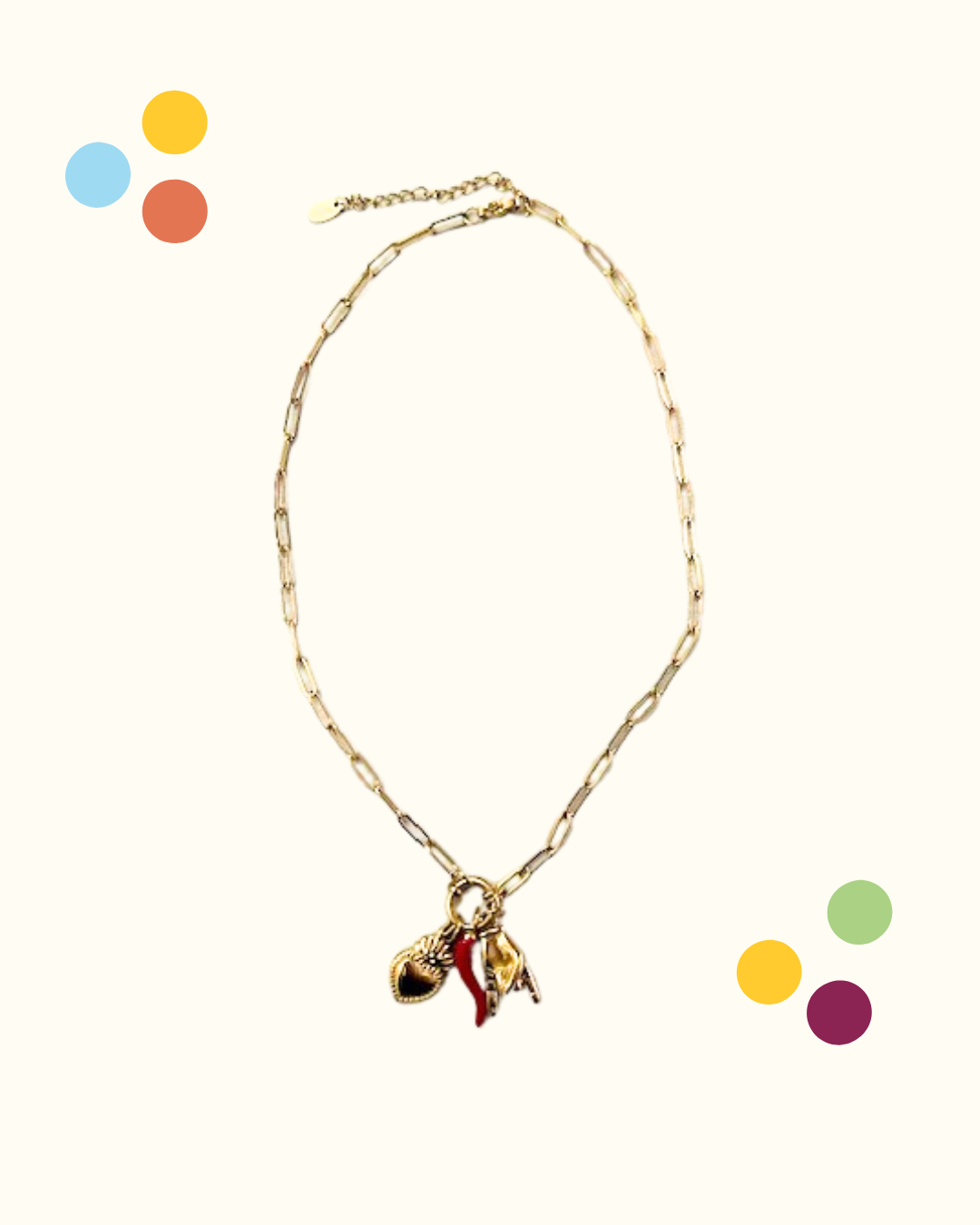 Collana cornino, corna e cuore sacro