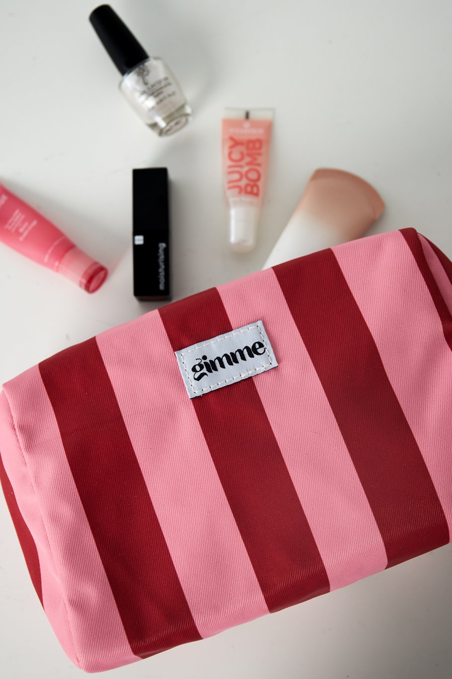 Beauty case righe rosse e rosa