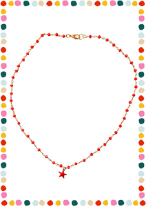 Red rosary necklace - red star