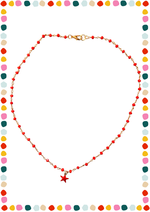 Red rosary necklace - red star