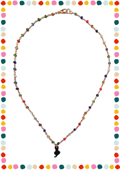 Collana rosario multicolor - gatto nero